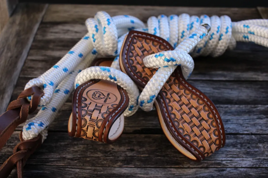 White/Blue Split Reins with Slobber Straps (6.5ft)