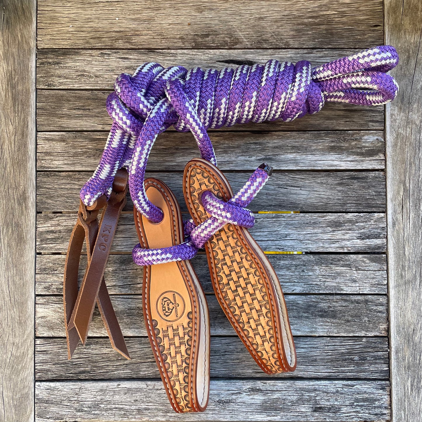 Purple/White Split Reins with Slobber Straps (6.5ft)